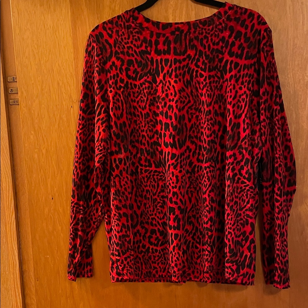 INC International Concepts Red and Black Animal Print Long Sleeve Top